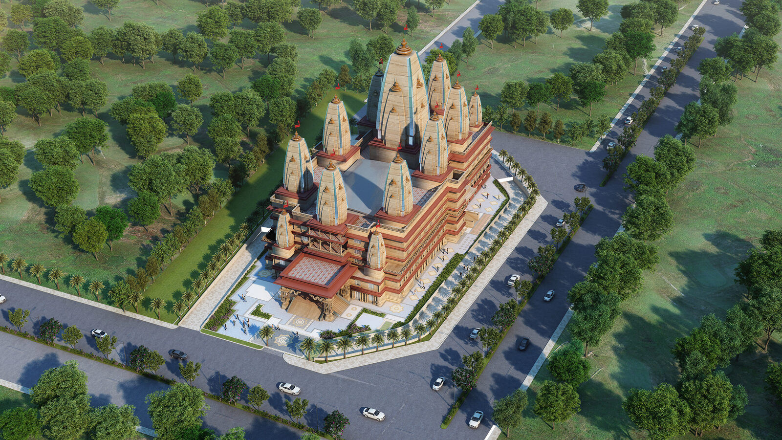 Aerial view of the upcoming temple complex